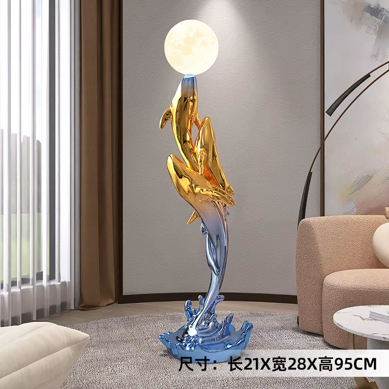 Home Decor Luminous Whale Statue Large Floor Decor Nordic Living Room Auspicious Animal Sculpture Art Ornament Housewarming Gift