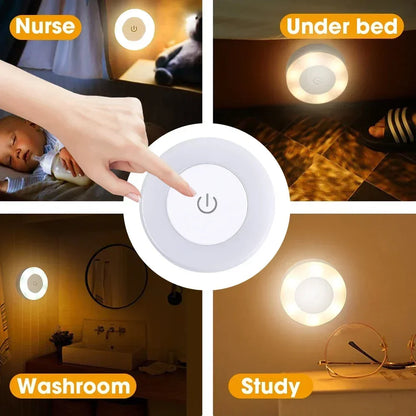 USB Rechargeable LED Night Light – Touch Sensor, Warm & Soft Lighting