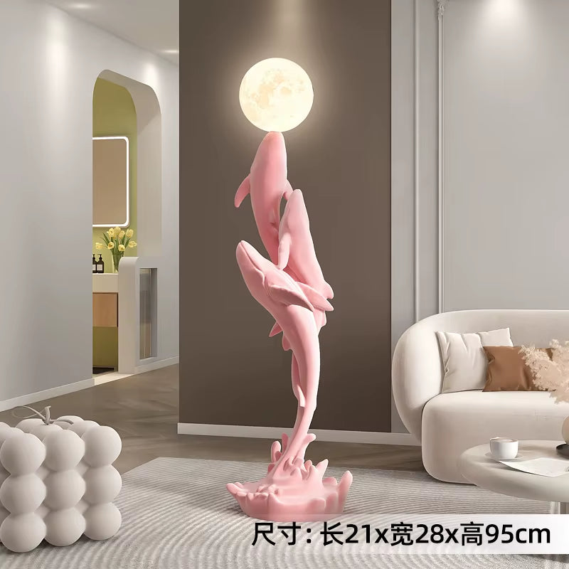 Home Decor Luminous Whale Statue Large Floor Decor Nordic Living Room Auspicious Animal Sculpture Art Ornament Housewarming Gift